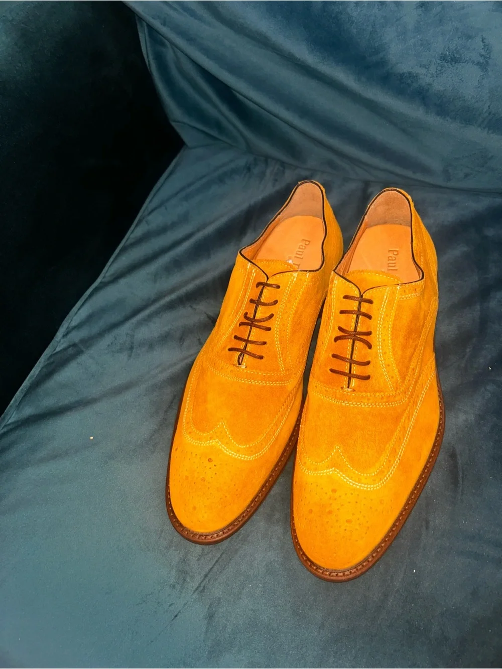 Paul Fredrick Men’s Gold/Orange Leather Wingtip Dress Shoes